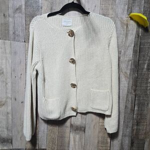 Soho & Stella Cream Gold Button Knit Cardigan Sweater XS Preppy Fall Winter
